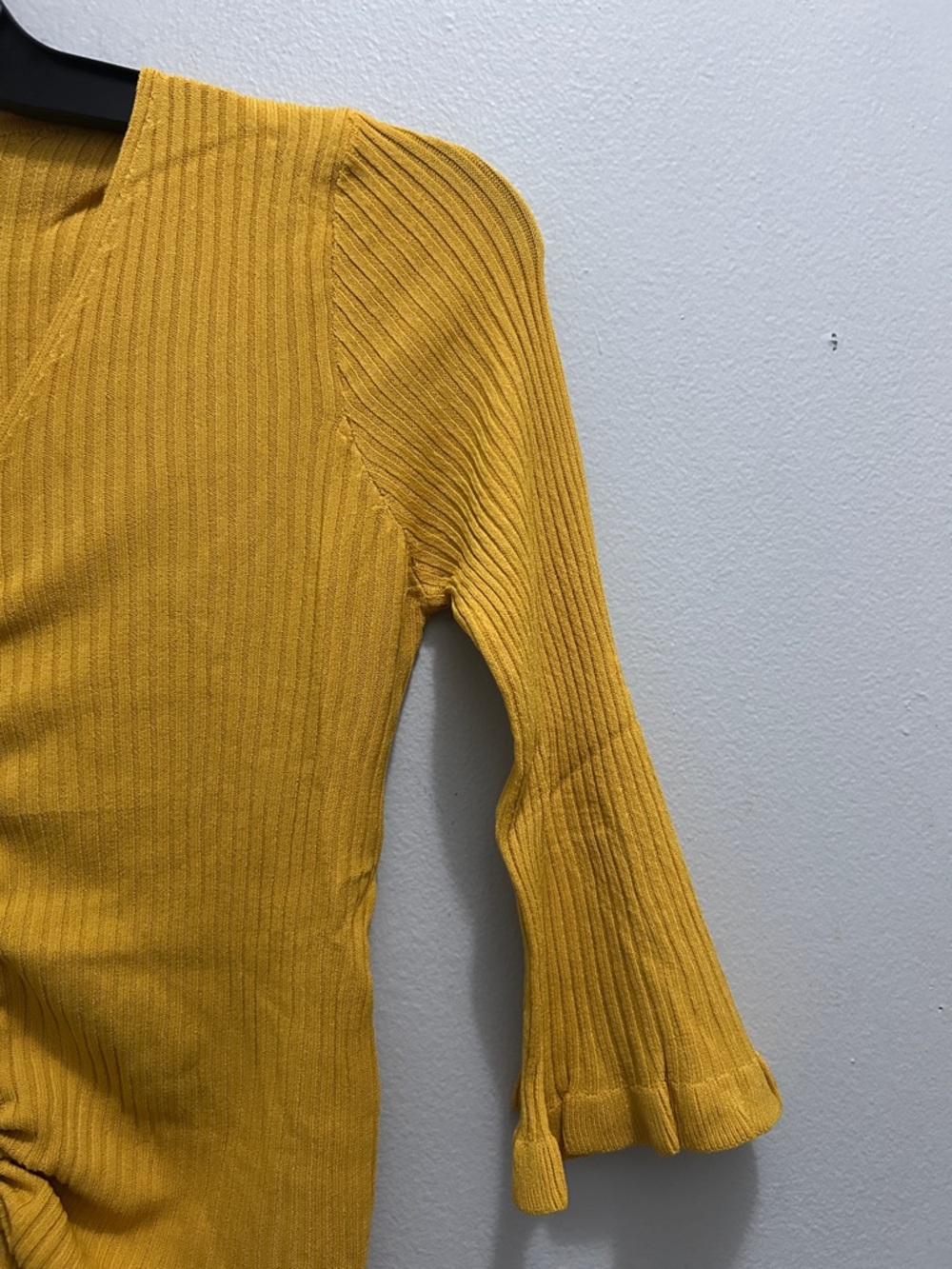 Verte Ribbed V-Neck Drawstring Top - Mustard - Picture 3 of 5